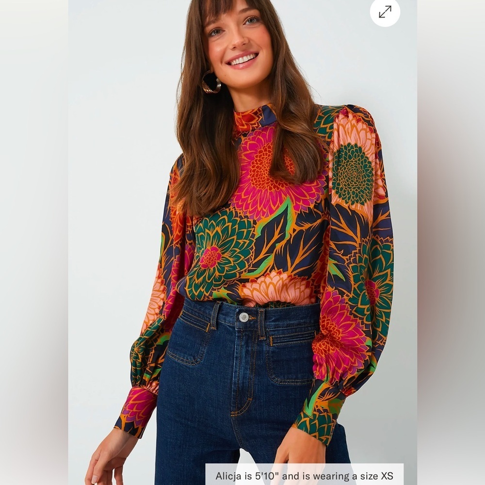 NWT FARM RIO Multicolour Vintage Garden Satin Blouse Size Large
